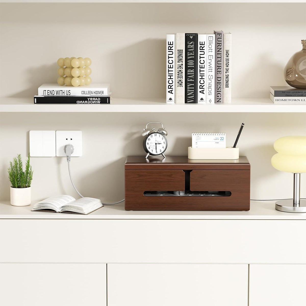 Wooden Cable Management Box with Storage Compartments