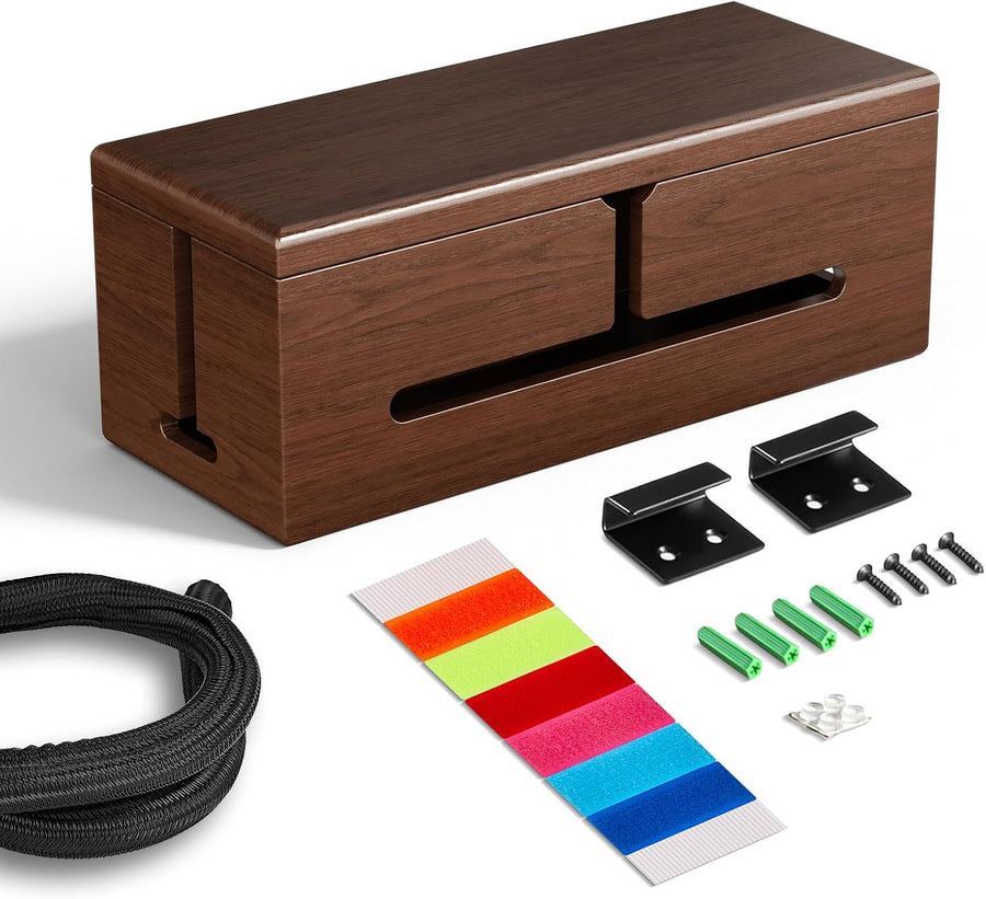Wooden Cable Management Box with Storage Compartments